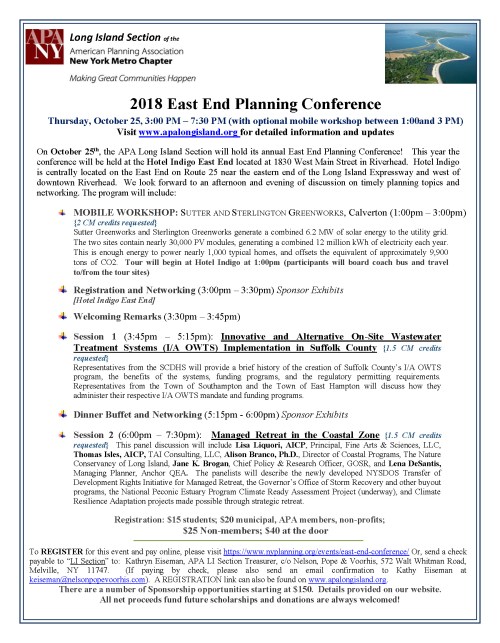 2018 East End Planning Conference Announcement DRAFT5 For WEB