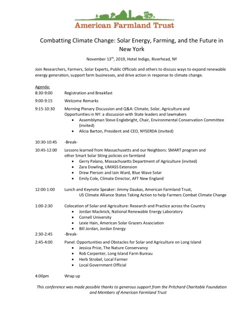 Draft Agenda, Solar Forum on Long Island